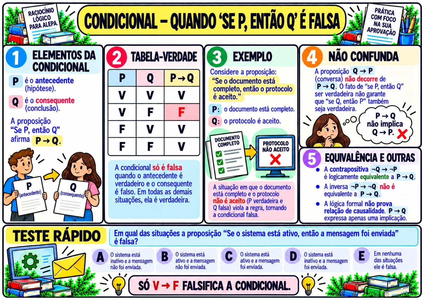Mapa visual com tabela-verdade da condicional